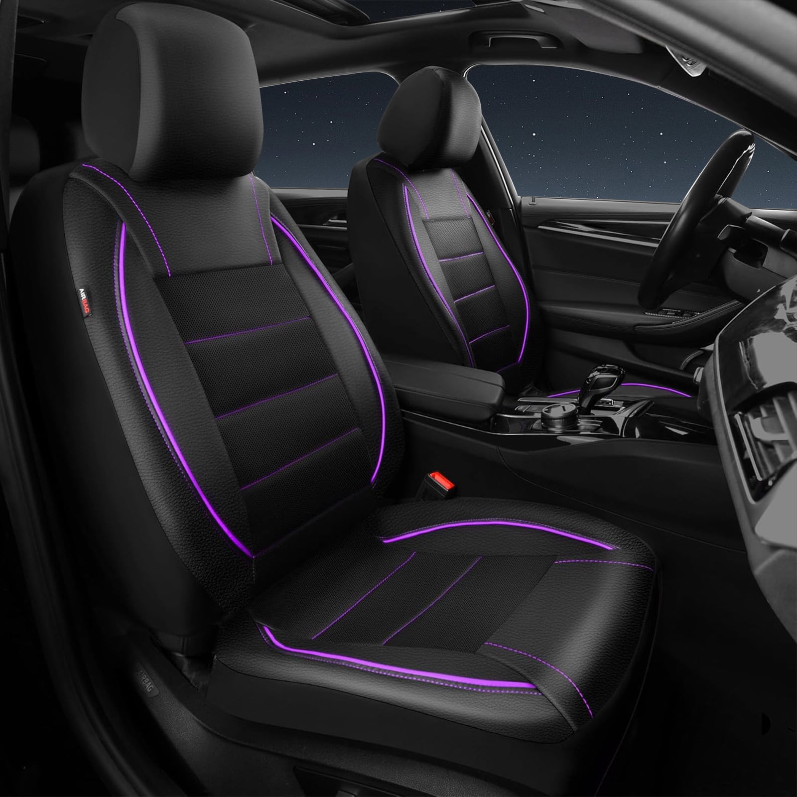 CAR GRAND Faux Leather car seat covers front pair breathable universal fit airbag compatible car, SUV, truck and van Purple