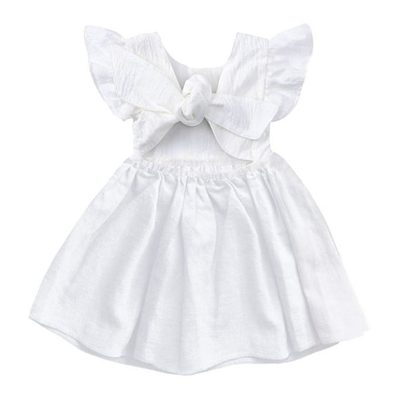 WIBACKER Toddler Baby Girl Dress Summer Cotton Linen Ruffle Halter Sleeveless Kids Casual Beach Party Dresses 2-5 Years