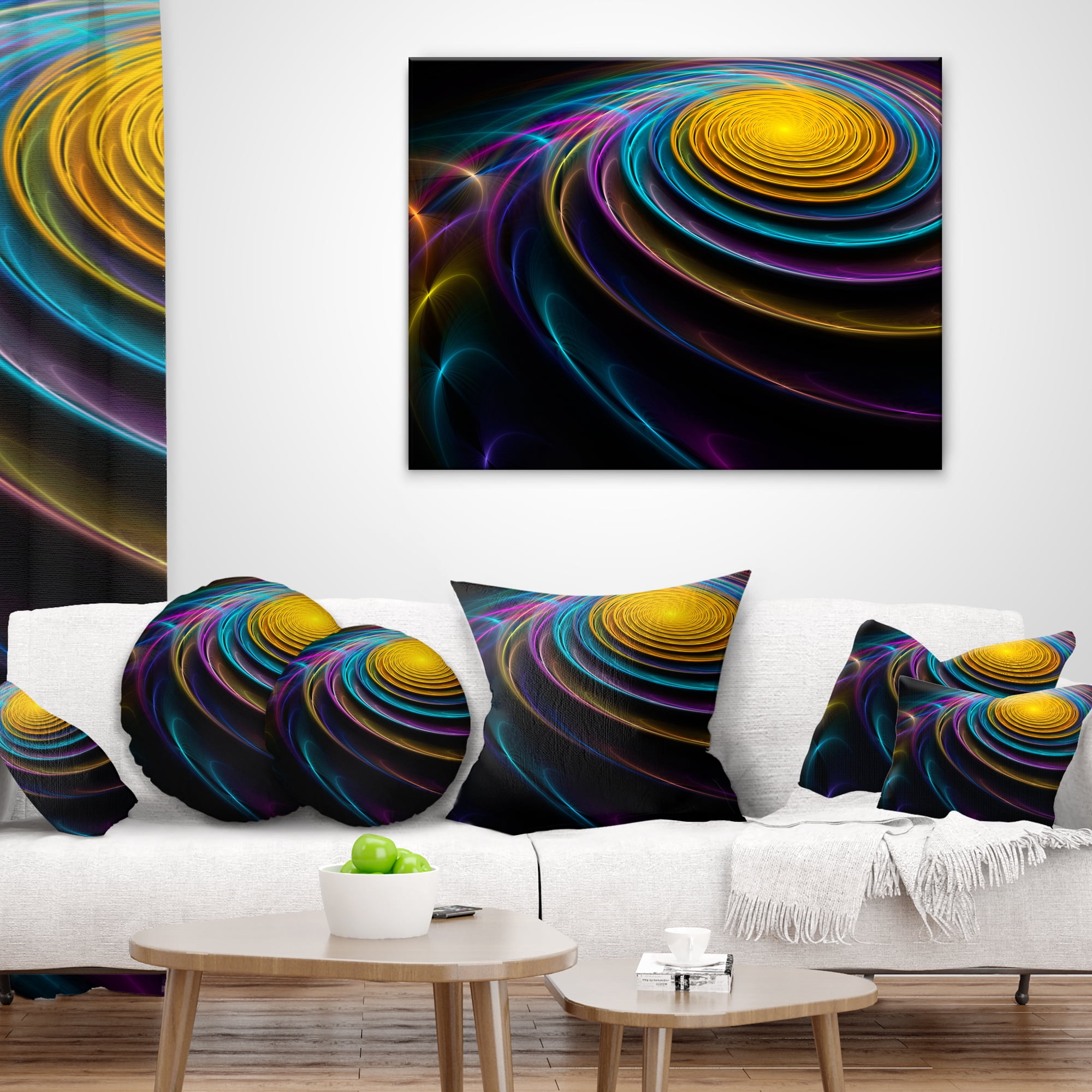 Designart Fractal 3D Colored Bulgy Circles - Abstract Throw Pillow - 18x18