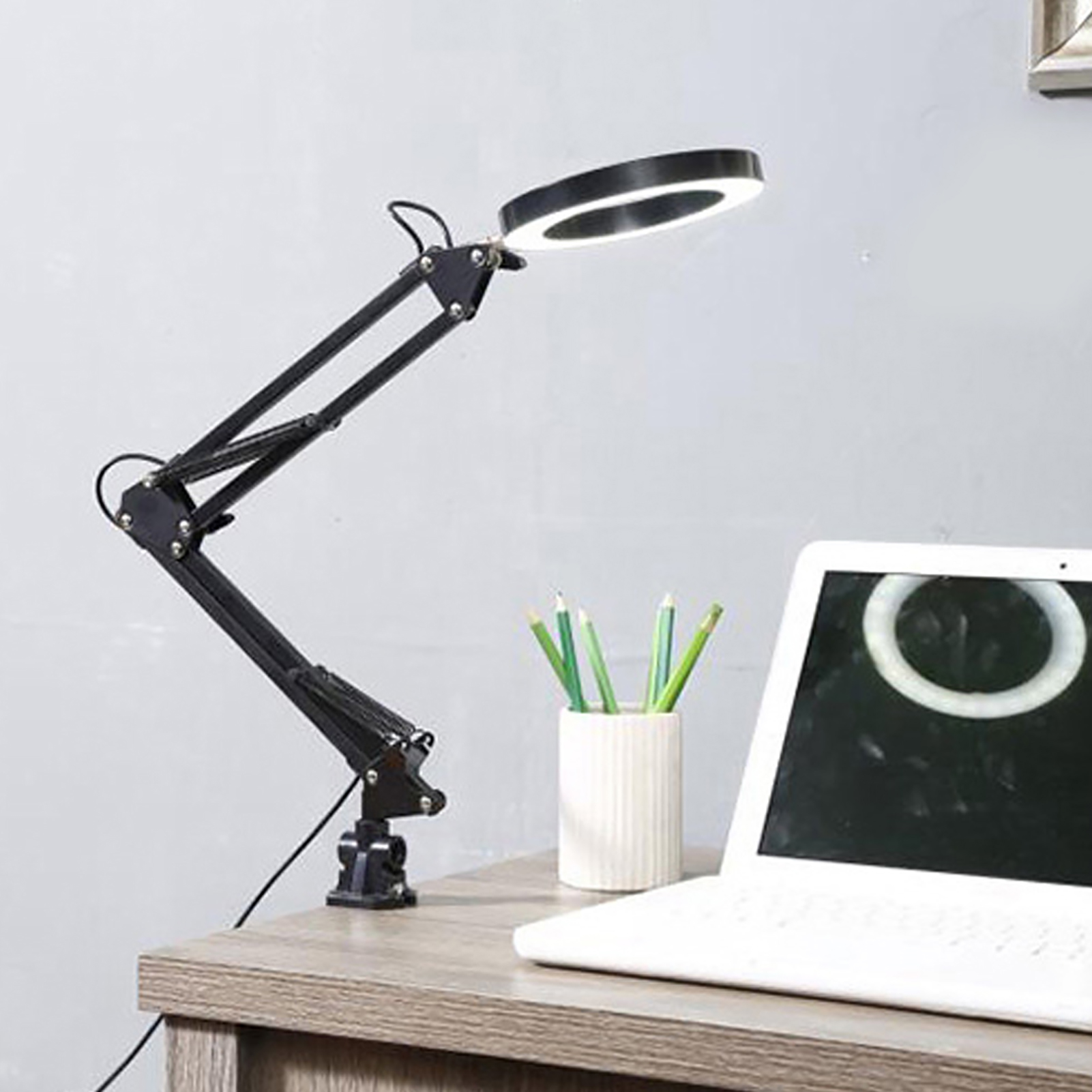Mavis Laven Foldable Eyecare Table Lamp Flexible Swing Arm Clamp Mount Lamp USB Three Tone Desk Light Black - image 2 of 8