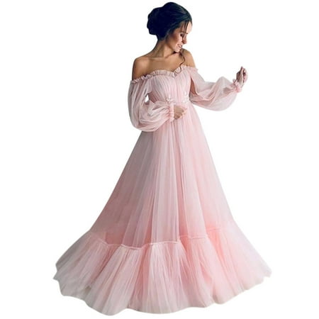 Hfyihgf Womens Puffy Sleeve Prom Dress Off The Shouler Sweetheart Neck Tulle Ball Gown A Line Princess Wedding Formal Evening Gowns（Pink,S)