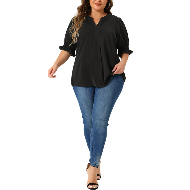 Agnes Orinda Women's Plus Size Chiffon Top Notched V Neck Agnes Orinda Women's Plus Size Chiffon Top Notched V Neck