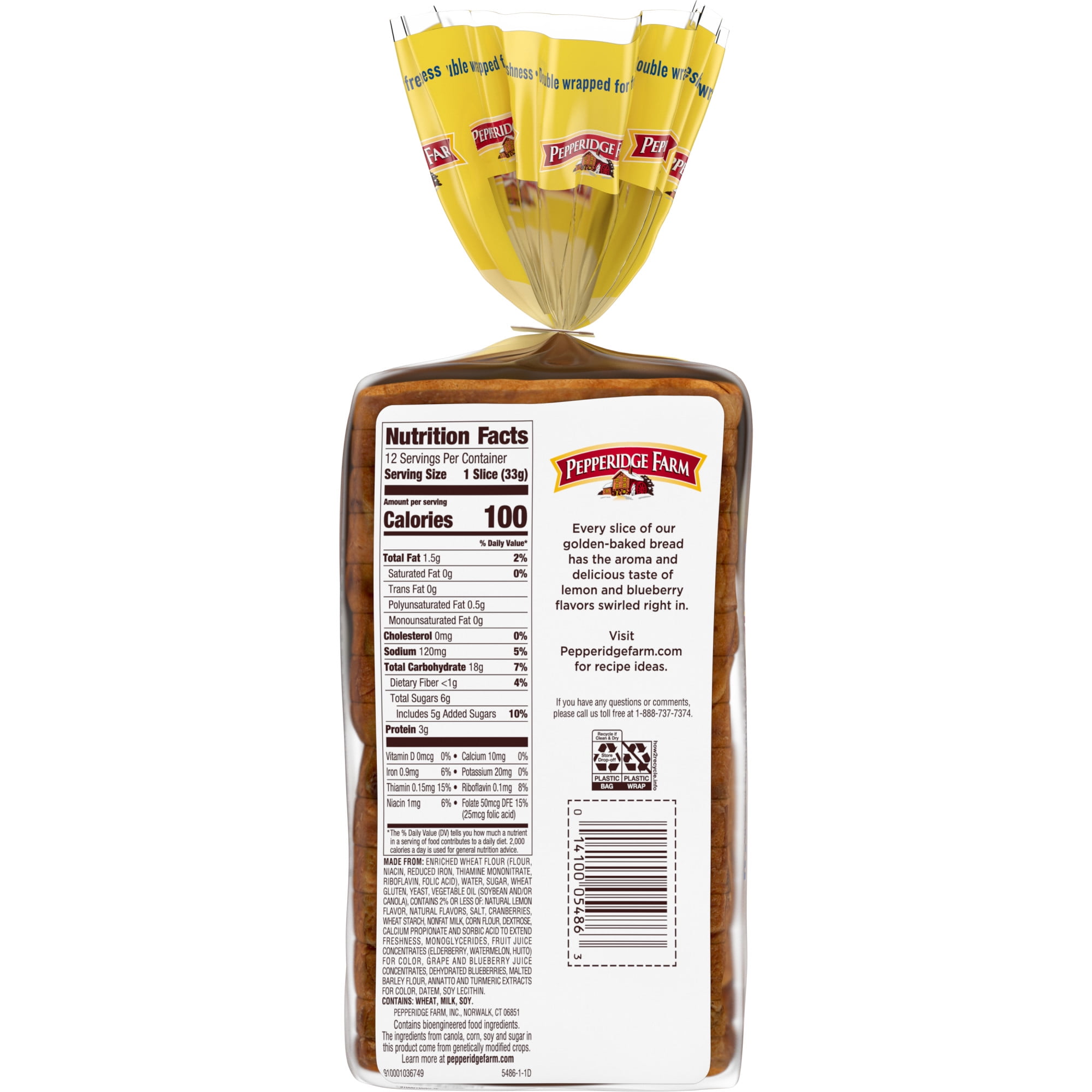 Pepperidge Farm Swirl Lemon Blueberry Flavored Breakfast Bread Bread, 14 oz Bag