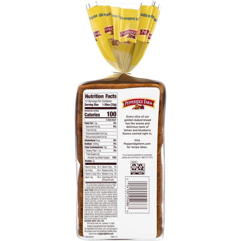Pepperidge Farm Lemon Blueberry Swirl Breakfast Bread 14 oz Loaf -  Walmart.com