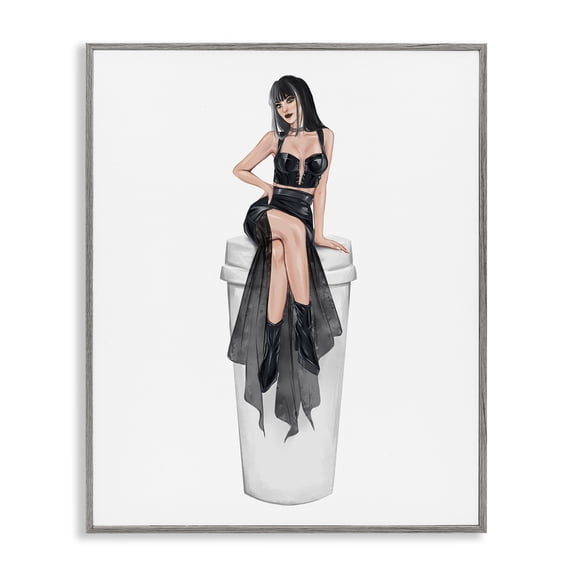 Stupell Industries Art Deco Fashionable Woman Glam Coffee Cup Gray Framed Giclee Art, 11 x 14, by Ziwei Li