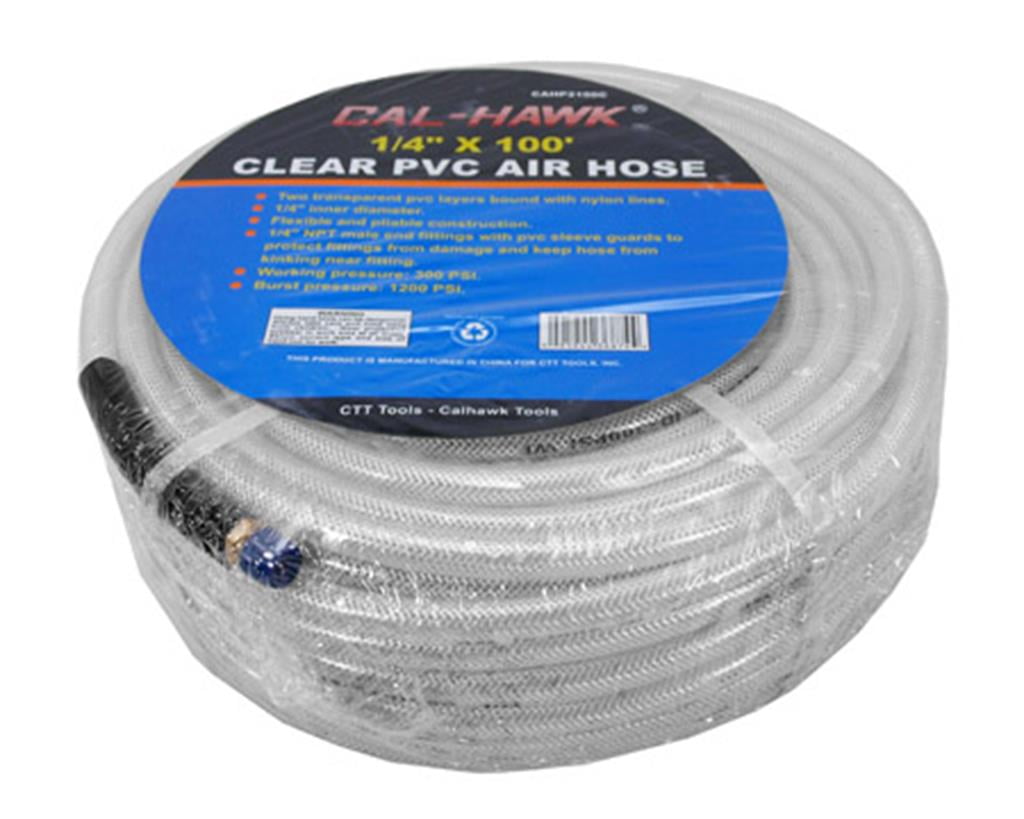"Cal Hawk Tools 1/4"" x 100' Clear PVC Air Hose"