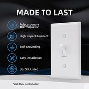 Hyper Tough 15A Single Pole Toggle Switch, Impact Resistant Housing, Self Grounding, Quick Wiring Terminals, White