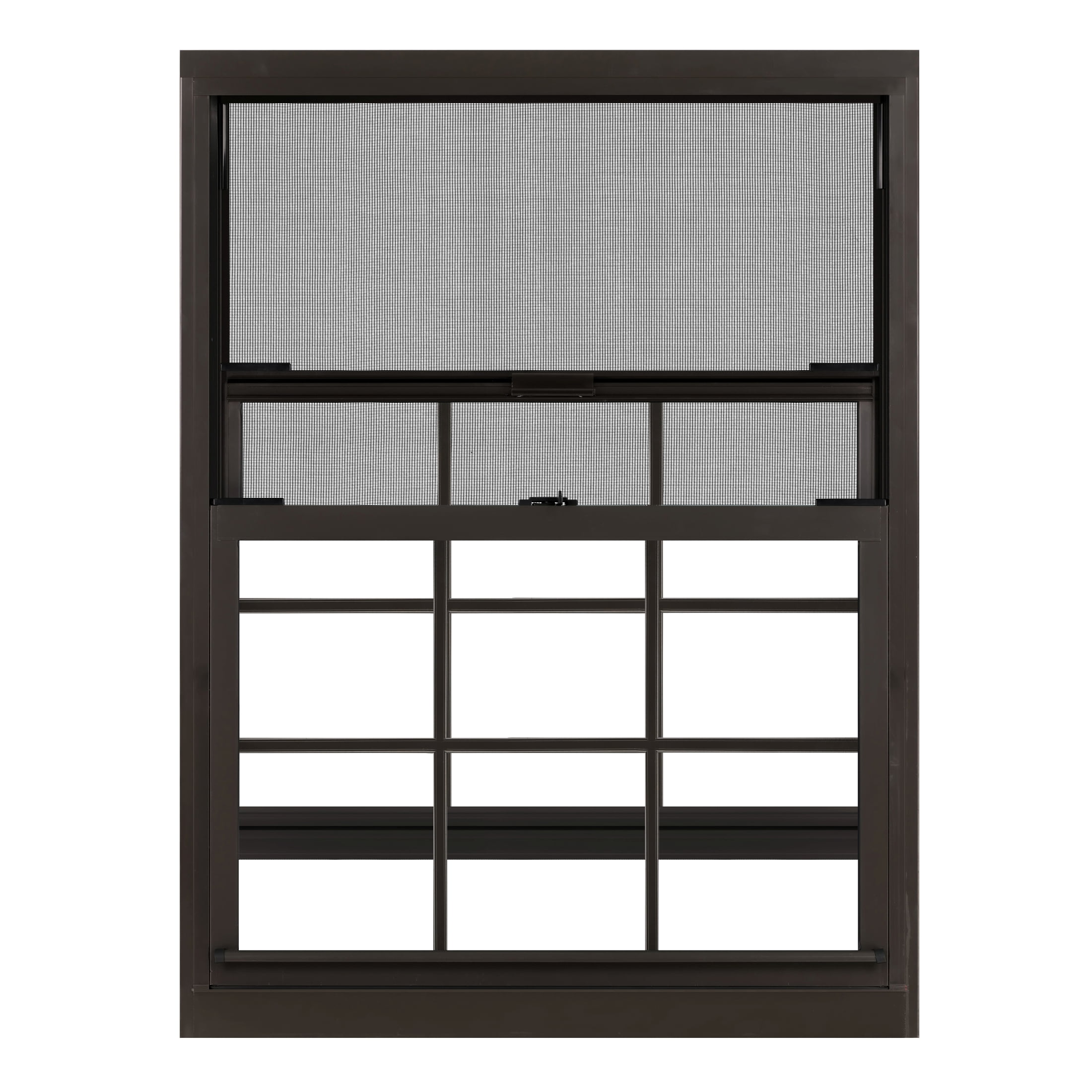 36 in. x 48 in. Brown Aluminum Double Hung Double-Pane Insulated Window with Low-E Glass, Grids and Screen