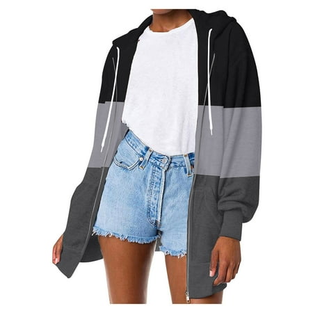 

Womens Side Zip Jacket Ladies Casual Hooded Solid Color Zipper Top Long Sleeve Pocket Spring And Autumn Thin Sweatshirt Fashion Blouse Maternity Zip Sweater