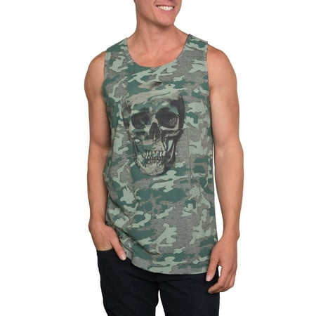 - Pop Culture Men's camouflage skull graphic tank top, up to size 2xl