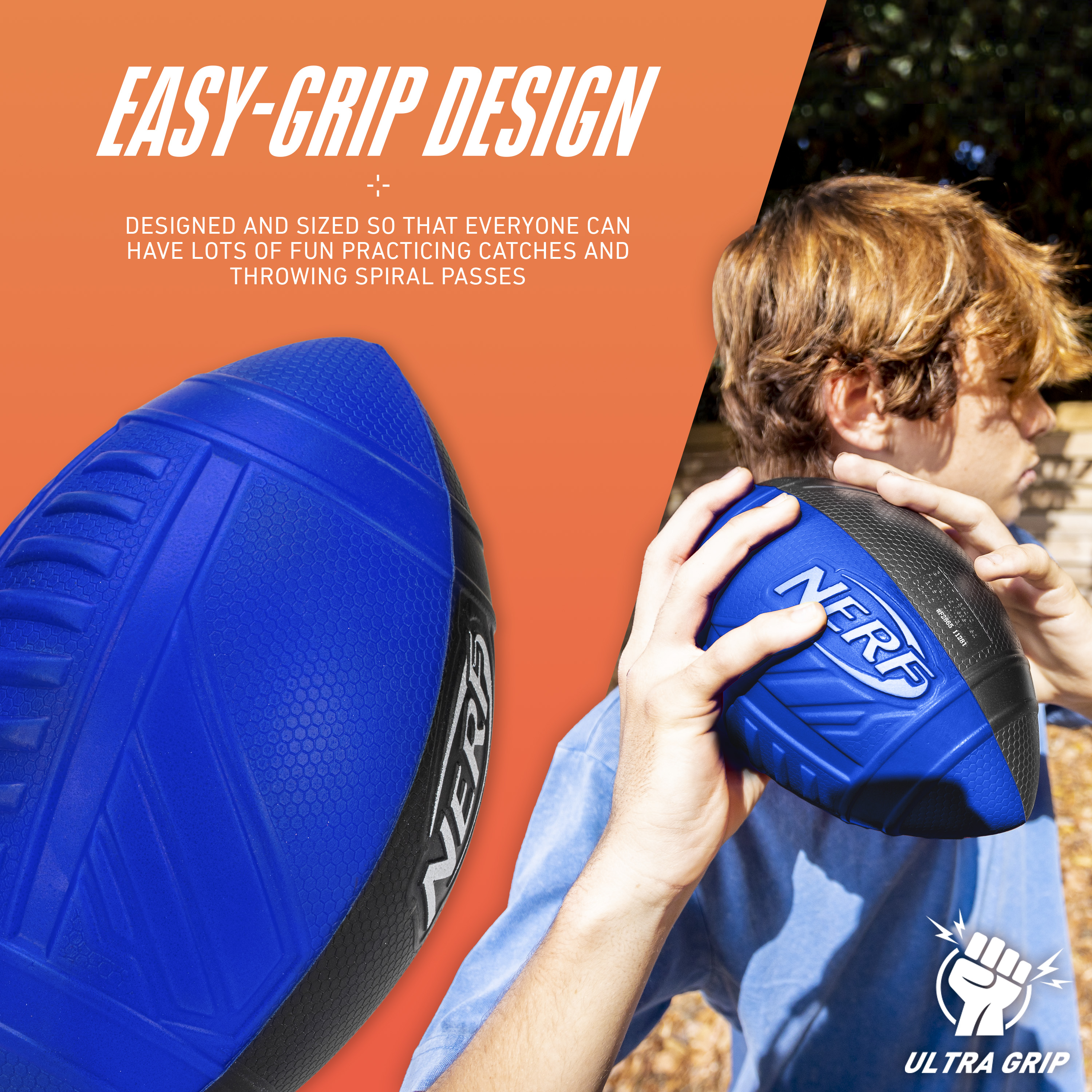 NERF Pro Grip Kids Foam Football, Blue/Black photo 4