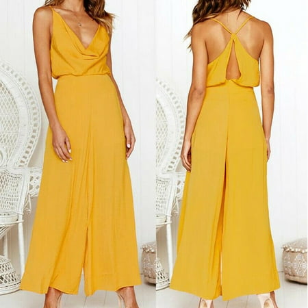 Women Jumpsuit Romper Loose Maxi Playsuit Clubwear Long Party Pants Trousers Yellow S