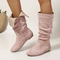thumbnail image 6 of Womens Slouch Boots, Flat Heels Mid Wide Calf Zipper Ladies Fall Winter Fashion Boots Pink, 6 of 9