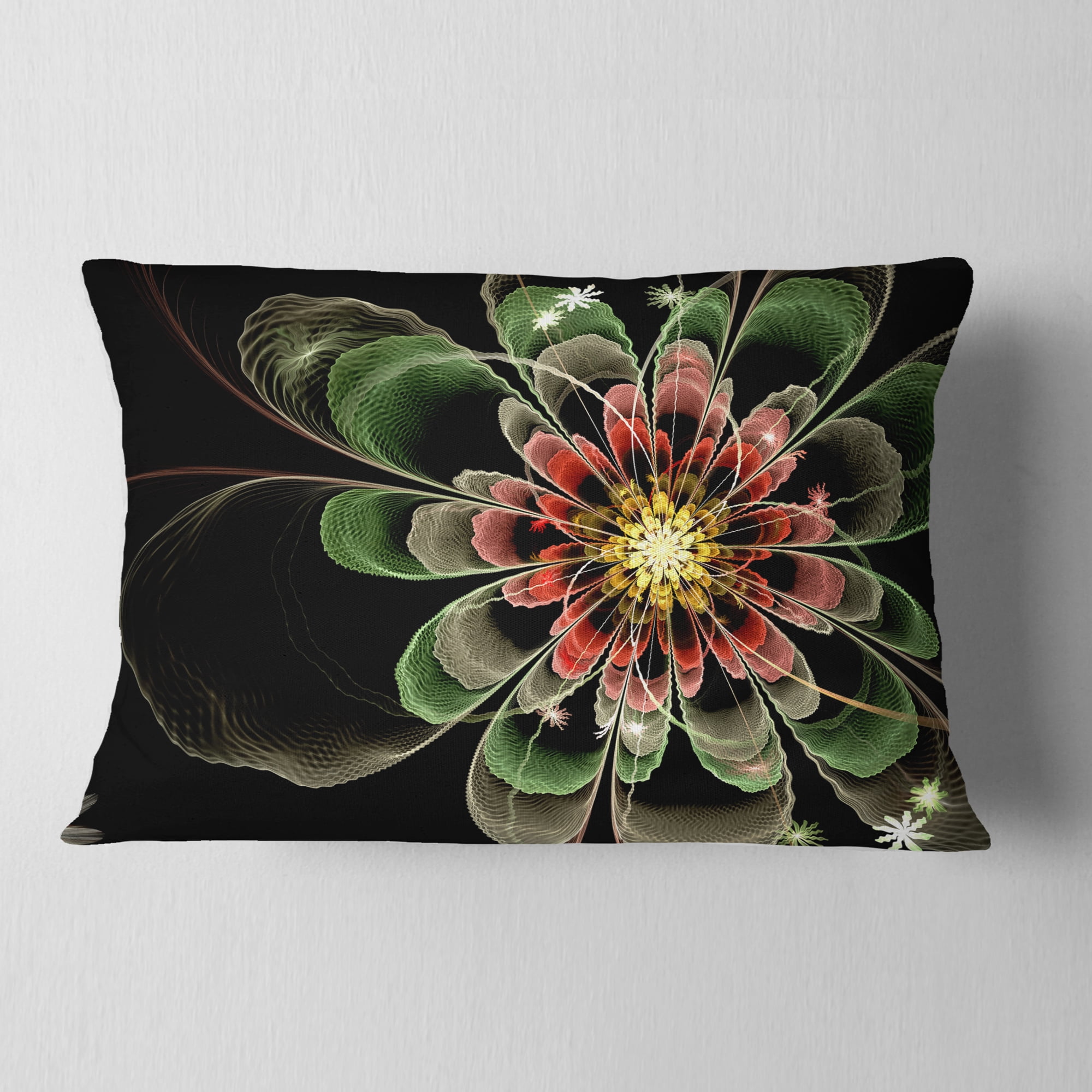 Designart Abstract Green Fractal Flower - Floral Throw Pillow - 12x20