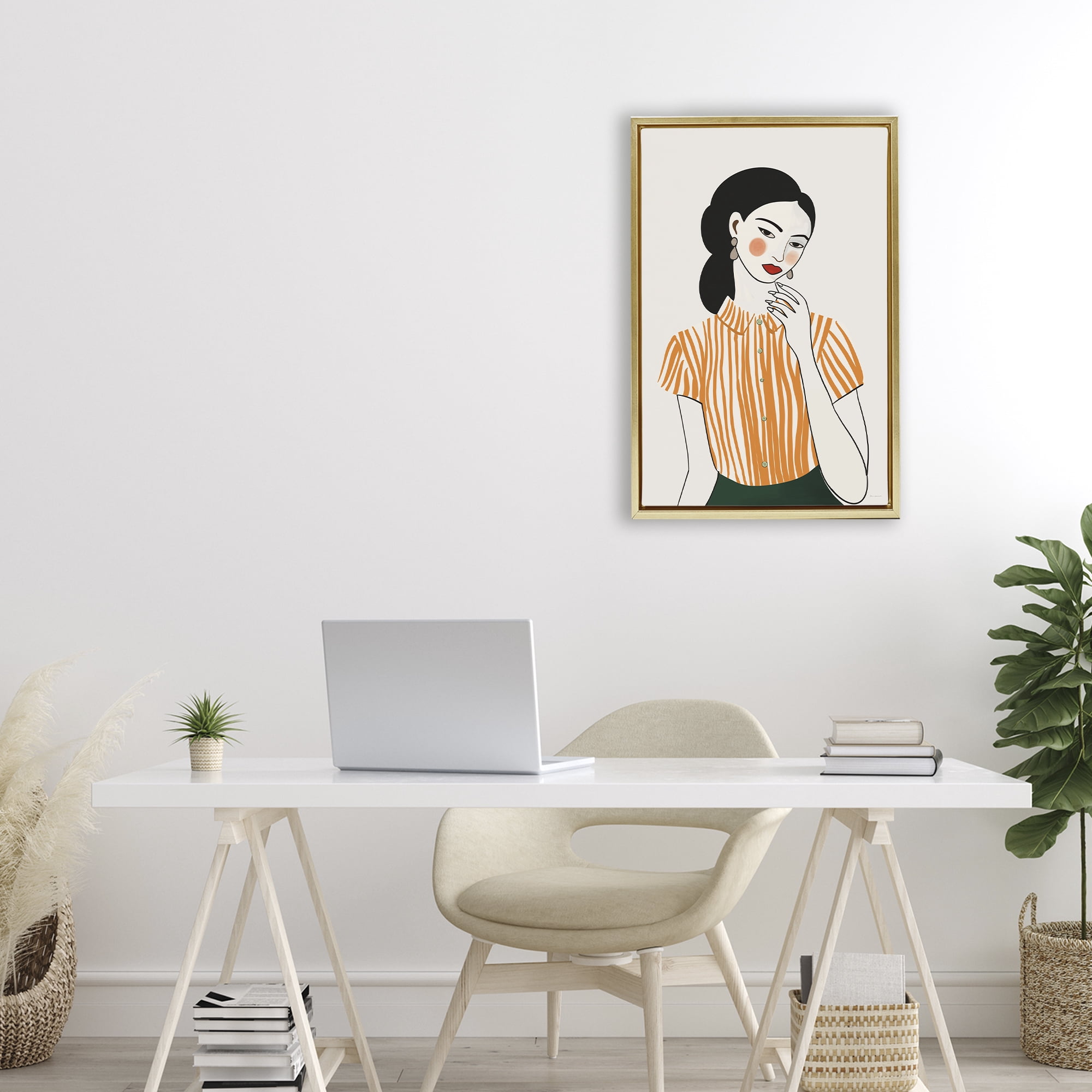 Stupell Industries Woman in Orange Blouse Gold Framed Floater Canvas Wall Art, design by Omar Escalante