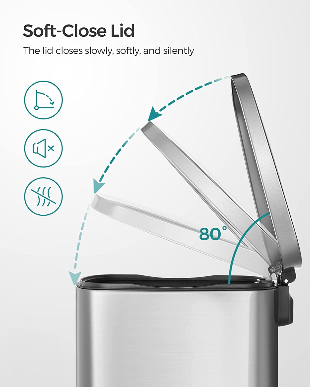 13.2 Gallon Kitchen Trash, Garbage Can, Pedal Rubbish Bin, Stainless Steel, Silver