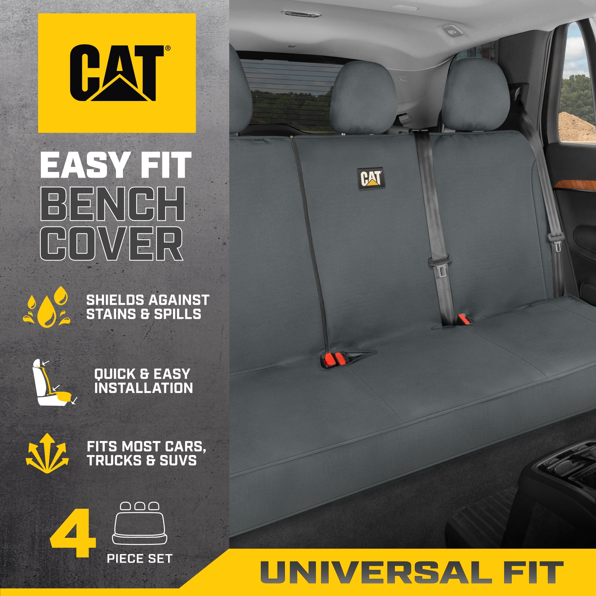 CAT FlexFit™ Gray Rear Seat Cover For Car, Suv, & Truck - Durable Canvas Material Back Car Seat Covers 60/40 Split Bench Protector - Back Seat Cover & Back Seat Protector Interior Accessories
