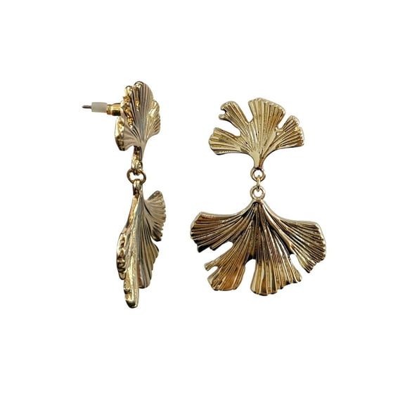 Time and Tru Textured Metal Gingko Leaf Earrings Gold Plated for Female Adults and Teens