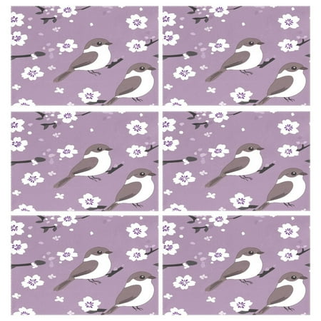 

Birds on Cherry Blossoms 6-Piece 12x18in Durable Place Mats Heat-Proof and Non-Slip