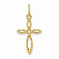 Finest Gold 14K Yellow Gold Polished Small Ribbon Cross Pendant