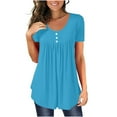 thumbnail image 1 of Besolor Hauts d'Été pour Femmes Grande Taille Tendance Col Rond Boutons Manches Courtes T-Shirts Plissés Décontractés Blouses, 1 of 6