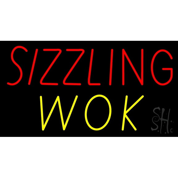 Sizzling Wok LED Neon Sign 13 x 24 - inches, Clear Edge Cut Acrylic Backing, with Dimmer - Bright and Premium built indoor LED Neon Sign for restaurant window and interior decor.