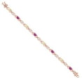thumbnail image 3 of Gem Stone King 18K Rose Gold Plated Silver White Ethiopian Opal and Pink Created Sapphire and Lab Grown Diamond Bracelet for Women | 3.29 Cttw | Gemstone October Birthstone | Oval Cabochon 6X4MM, 3 of 6