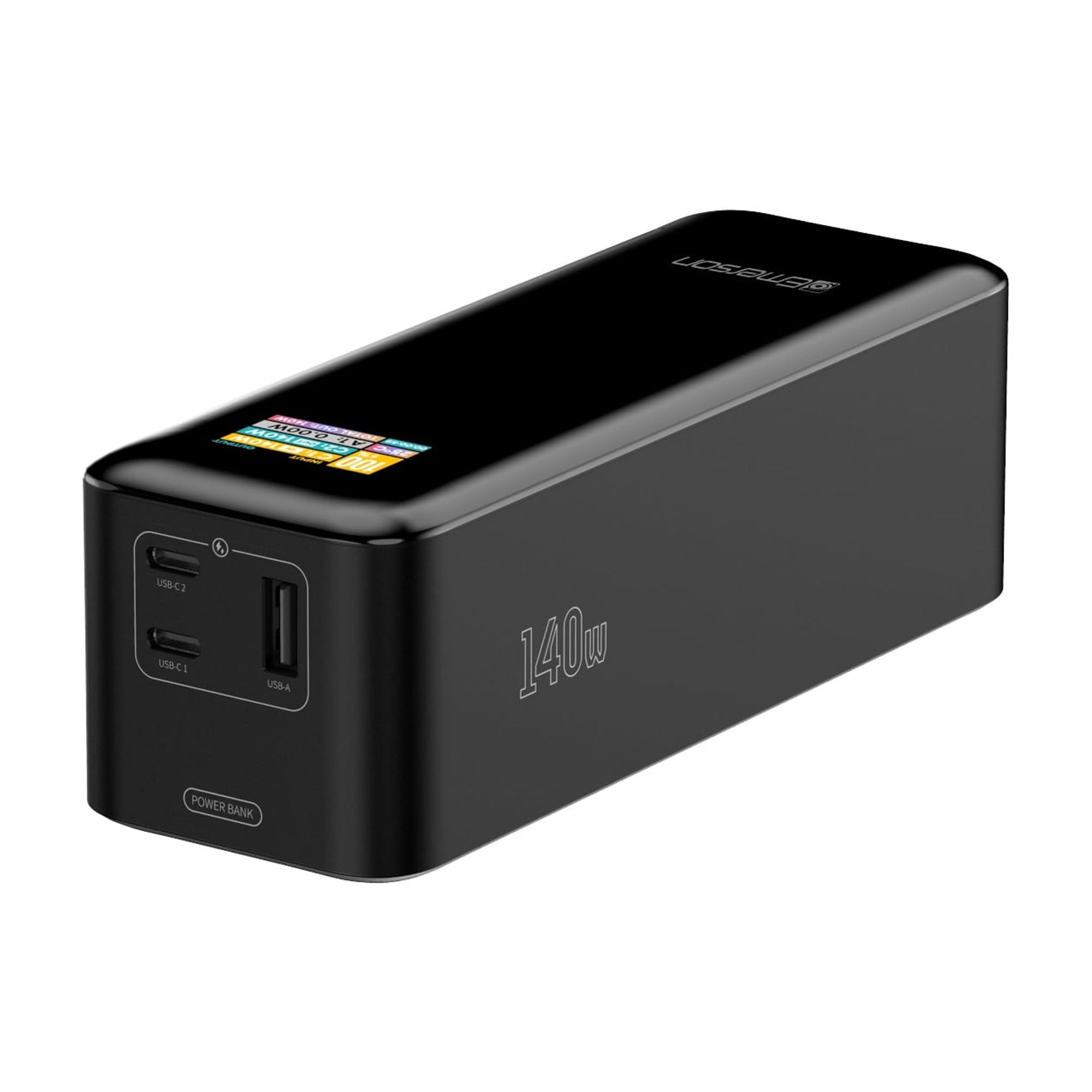 Emerson Power Bank 27,000mAh with PD 140W and Intelligent Digital TFT Display, Black - PB2712B