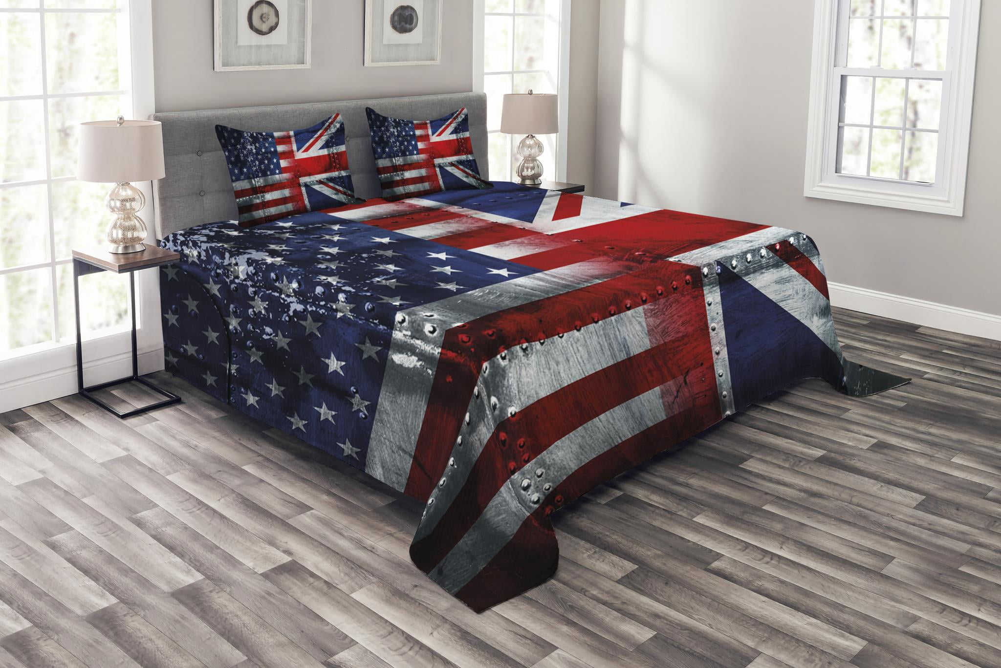 Union Jack Bedspread Set Queen Size, Alliance Togetherness Theme