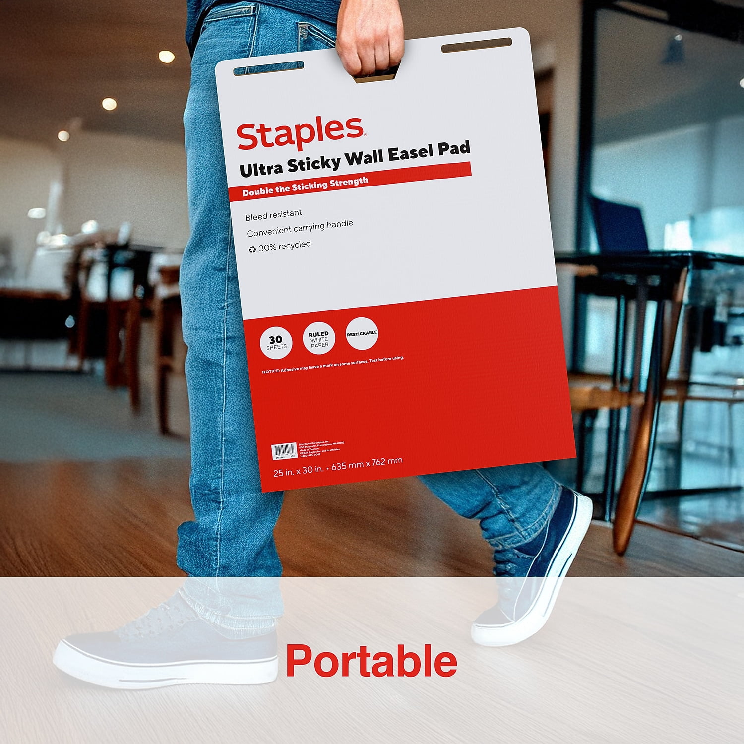 Staples Ultra Sticky Wall Easel Pad 25" x 30" Lined 30 Sheets/Pad 6 Pads/Pack (ST62842)