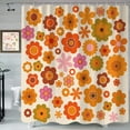 thumbnail image 2 of Retro Flowers Shower Curtain, Groovy Brown Orange Sun Flower Vintage 70s Fabric Shower Curtains Set for Bathroom Funky Hippie 1970 Boho Yellow Floral Decoration with Hooks 72 X 72 inch Bath Decor, 2 of 6