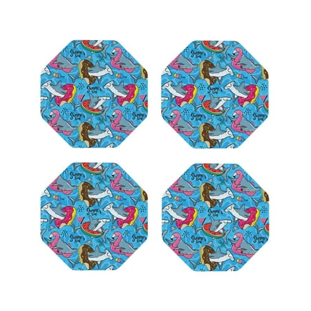 

Tideii Sharks Summer for Leather Coasters 4 Pieces Anti-fouling and Anti-scalding Decorative Coasters Suitable for Restaurants Kitchens Coffee Shops-Octagon