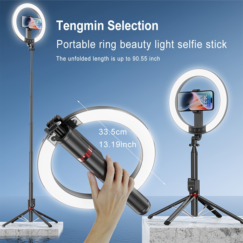 Portable RGB Ring Light with Stand, Selfie Stick, Dual Remotes & Built-in Battery for Live Streaming & Outdoor Events