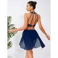 thumbnail image 4 of Sholeno Women's Lyrical Dance Outfits Halter Sleeveless Shiny Dance Crop Top with Skirt Dancewear Navy Blue S, 4 of 6