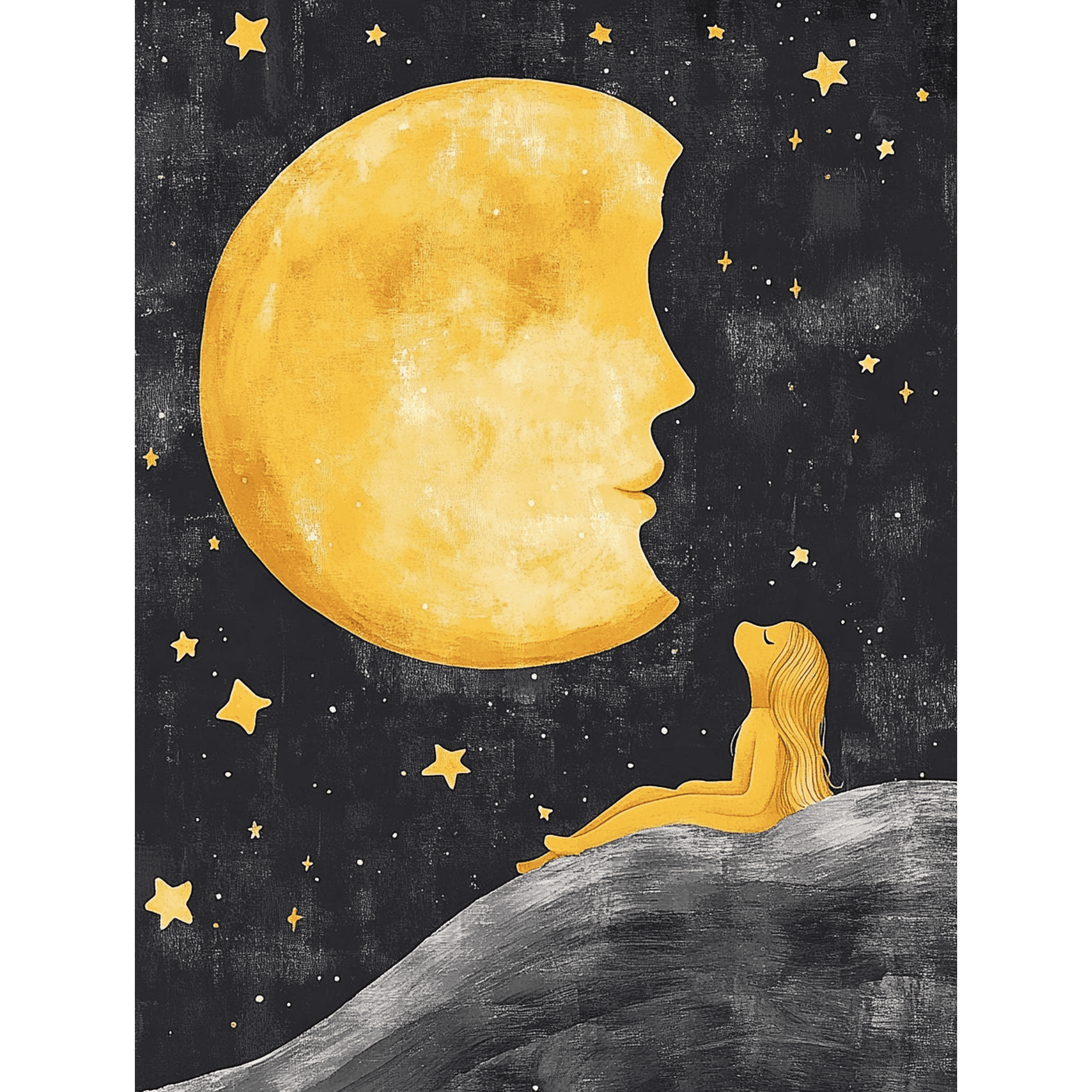Moon and Girl Canvas Print/Wall Art, Perfect for Bedroom,Living Room,Bathroom,Nursery,and Office Decoration.