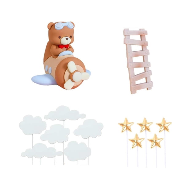 13 piezas de adornos para tarta de avión de oso, decoración para fiesta temática de oso, adorno para tarta de avión para