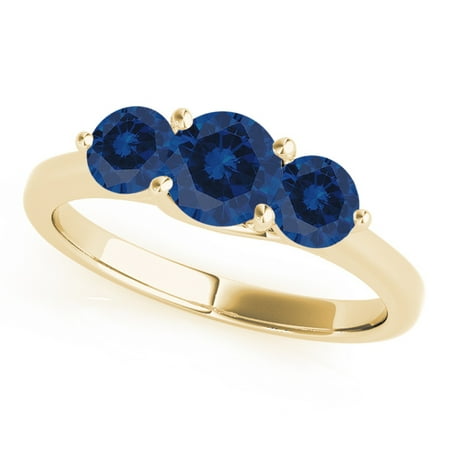 1.75 Carat Ttw Three Stone Round Shaped Sapphire Ring In 10K Yellow Gold