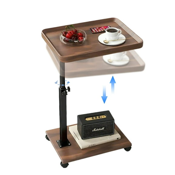 HDUTNGISN 16" C-Shaped End Table - Adjustable,360° Swivel,Wheeled,for Sofa,Small coffee,Bedroom,Narrow Spaces(Walnut)