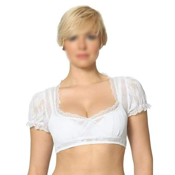 Lumento Women German Bavarian Oktoberfest Sheer Lace Short Sleeve Dirndl Blouse Shirt Crop Tops White M