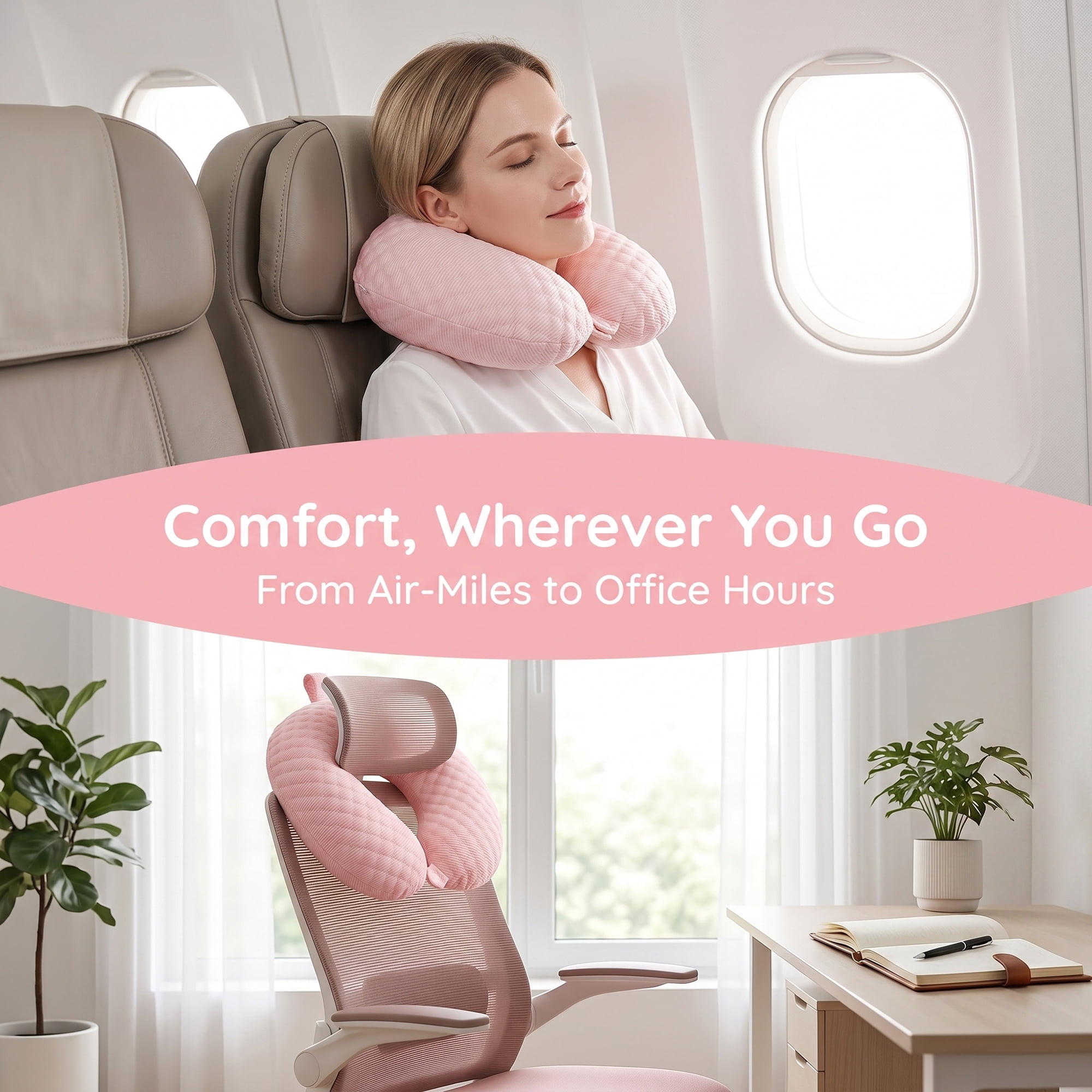 Unique Bargains Memory Foam U Shape Travel Neck Pillow for Office Naps Pink 12"x12"x4"