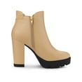thumbnail image 3 of BLISSFUL STEP Women's Chelsea Boots Platform Block Cleated Sole Heel Nude 6, 3 of 7