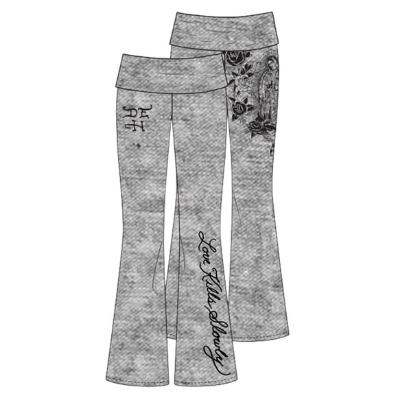 Ed Hardy Mary Fold Over Yoga Pants - EHW1009-1 (Heather Grey, S)
