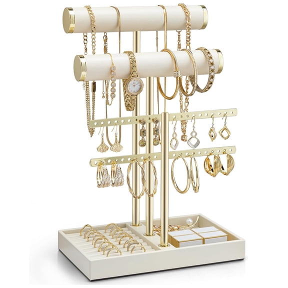 SWAEAZR Jewelry Organizer Display, 3 Tier Jewelry Holder Display, T Bar Velvet Stand Earring Holder, Jewelry Organizer Stand for Bracelet, Necklaces, Earrings, Rings, Watches