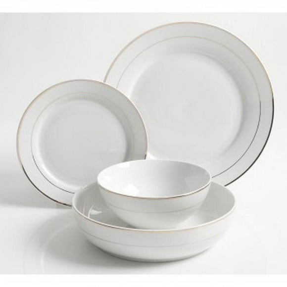Mreitage Classy 16 Piece Fine Ceramic Dinnerware Set, White/Gold