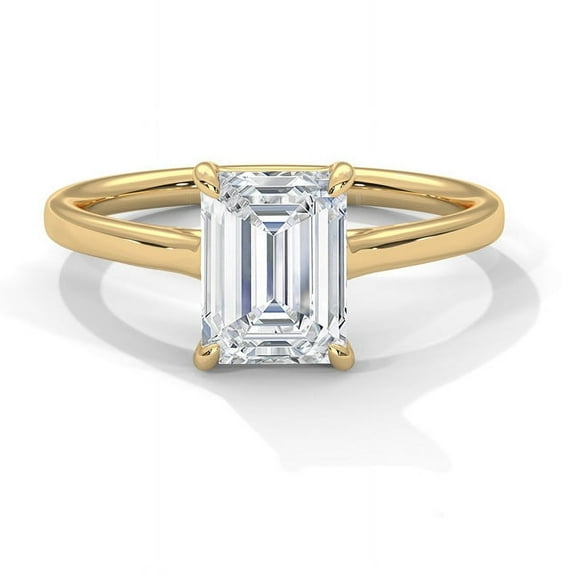 Classic Solitaire Emerald Cut Real Moissanite Ring in 14K Gold Plated Sterling Silver