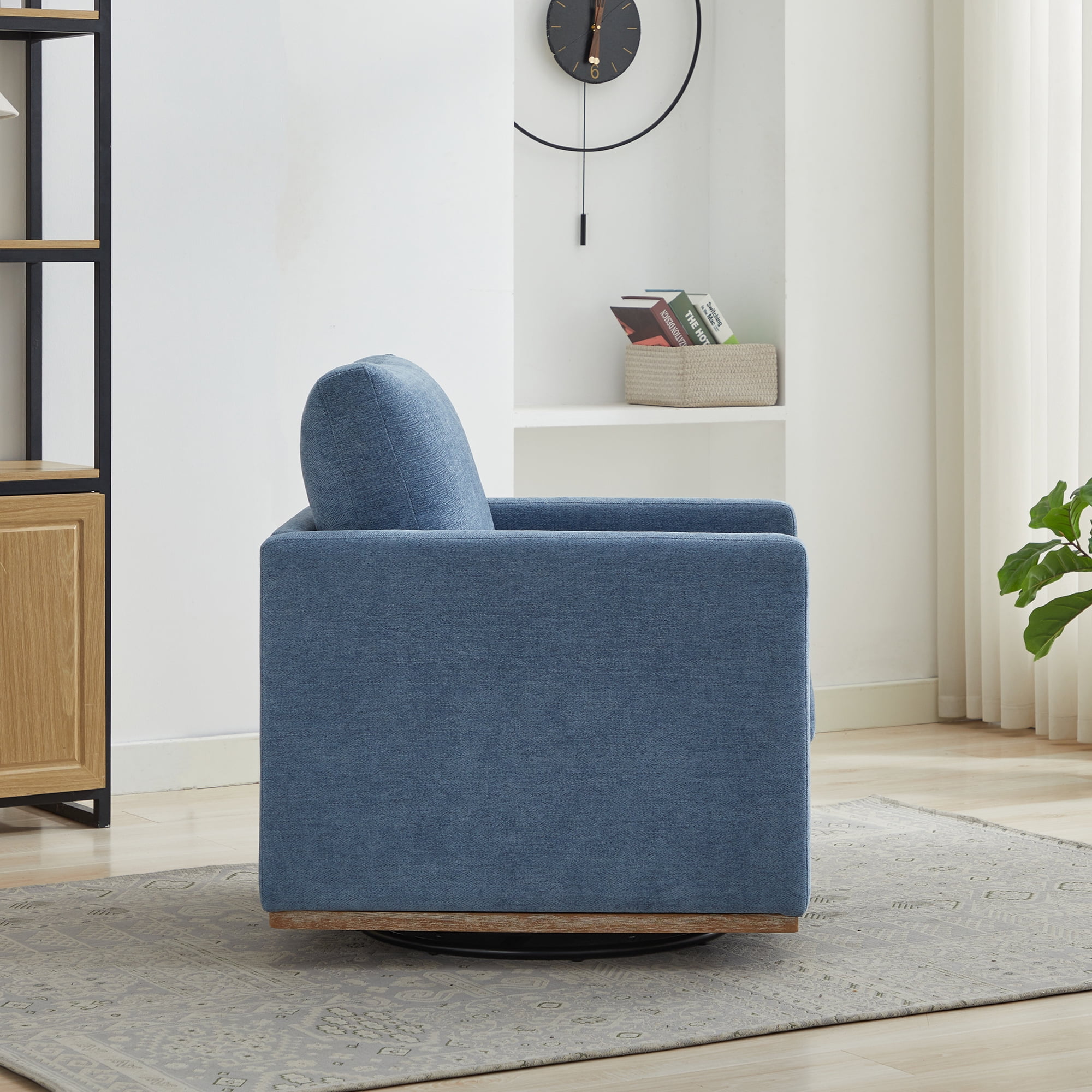 360° Swivel Accent Chair Chenille Arm Chair Upholstered Single Sofa Chair with Wooden Base,Club Lounge Reading Armchair for Living Room Bedroom Apartment,Blue