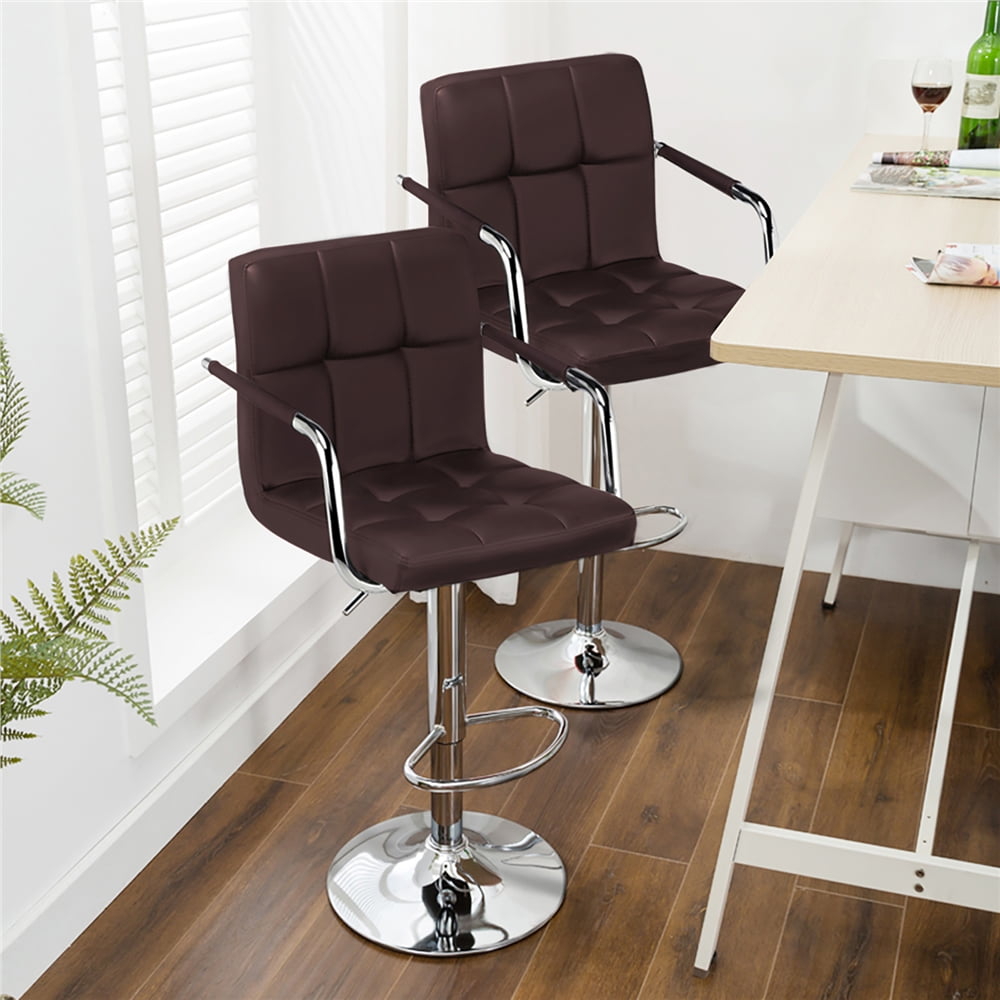 Alden Design Height Adjustable Modern Faux Leather Bar Stools Swivel Chairs, Set of 2, Brown