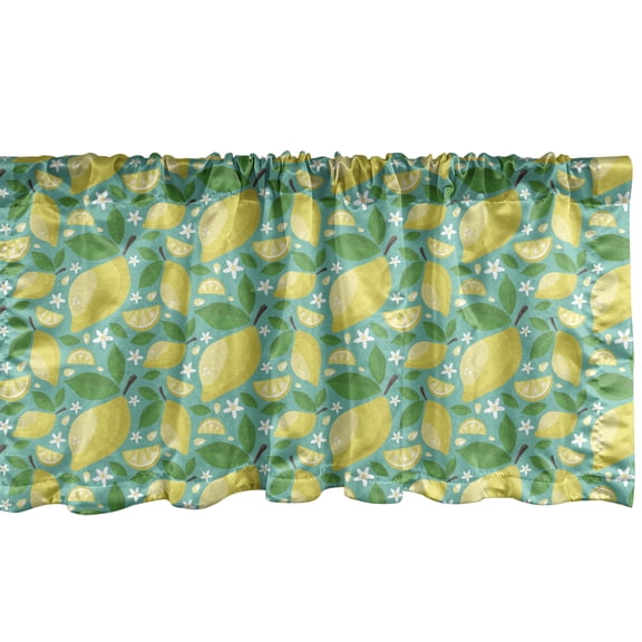 Ambesonne Floral Valance Pack of 2, Lemons Leaves and Flowers, 54"X12", Seafoam Green and Yellow