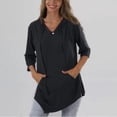 thumbnail image 3 of Uootdi 3/4 Sleeve Tops for Women Hooded with Pockets Loose Fit Soft Comfy Casual Daily Loungewear Tunic Shirts Gift, 3 of 5