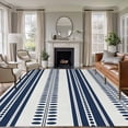 thumbnail image 3 of Navy Blue Striped Area Rug 5x8 FT, Non Slip Bedroom Throw Carpet, Farmhouse Geometric Stripe Washable Soft Floor Carpet Non-Shedding Rug for Living Room Nursery Dorm Office, 3 of 9